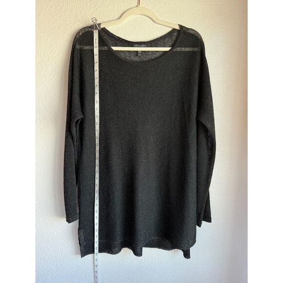 Eileen Fisher Women's Organic Linen Blend Crepe Sparkle Pullover in Black & Gold - Picture 8 of 10